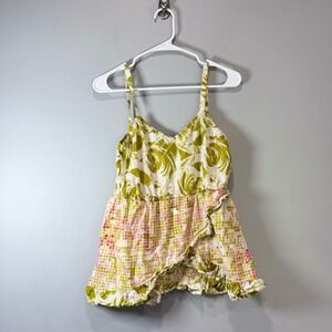 Boho Magic Touch Mixed Print Cotton Cami Top Green Pink Floral Geometric L/XL